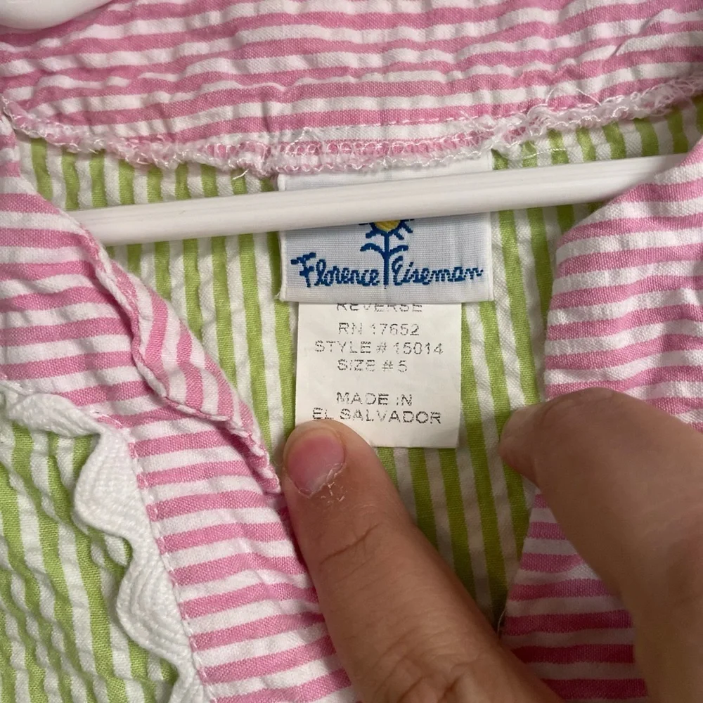 Florence Eiseman Lime Green and Pink Gingham Long Sleeve Dress size 5